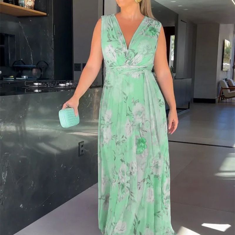 Damen Maxikleid mit fließendem Schnitt und eleganten Rüschendetails Drune
