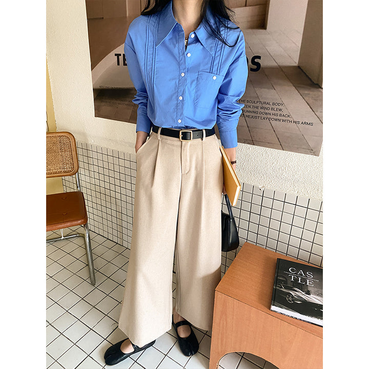 Damen klassische Bluse mit feinen Falten Drune