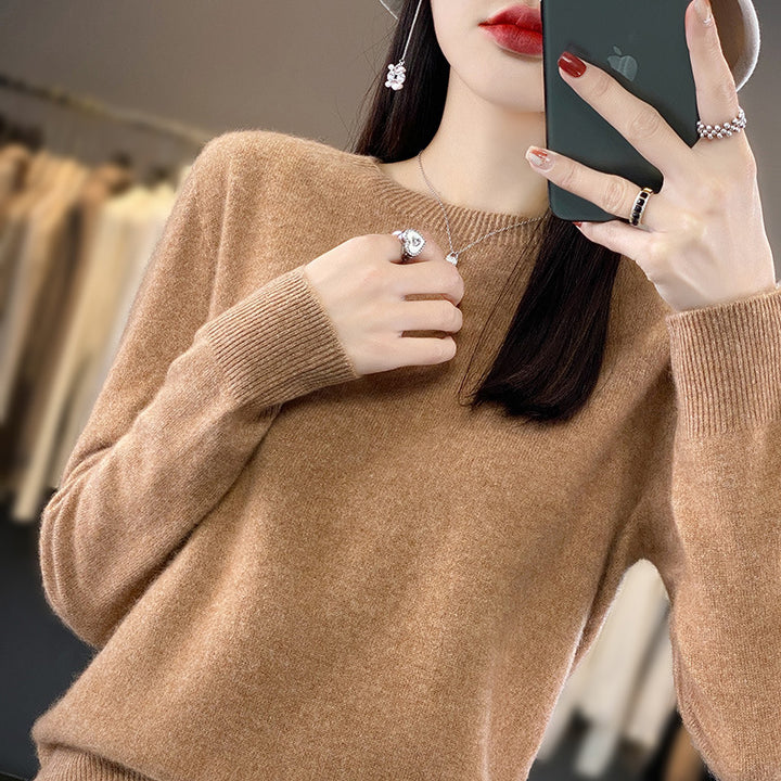 Damen Luxuriöser Feinstrick-Rundhalspullover mit softem Fluffy‑Finish und schmaler Bündchenform Drune