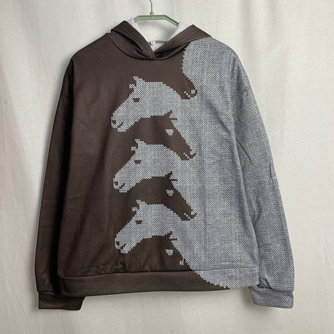 Damen Hoodie mit kreativem Pferdemuster und bequemer Passform Drune