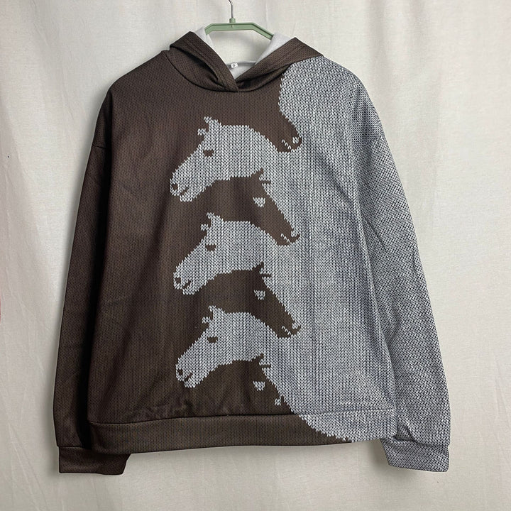 Damen Hoodie mit kreativem Pferdemuster und bequemer Passform Drune