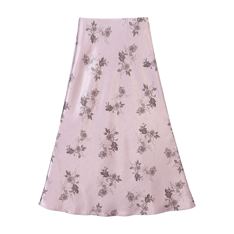 Damen nan taillenhoher A-Linien-Midirock aus jacquardähnischem Satin mit floralem Relief Drune