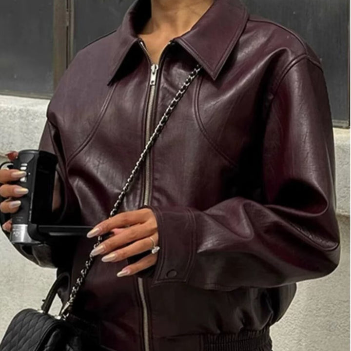 Damen Kunstlederjacke mit elastischem Bund Drune