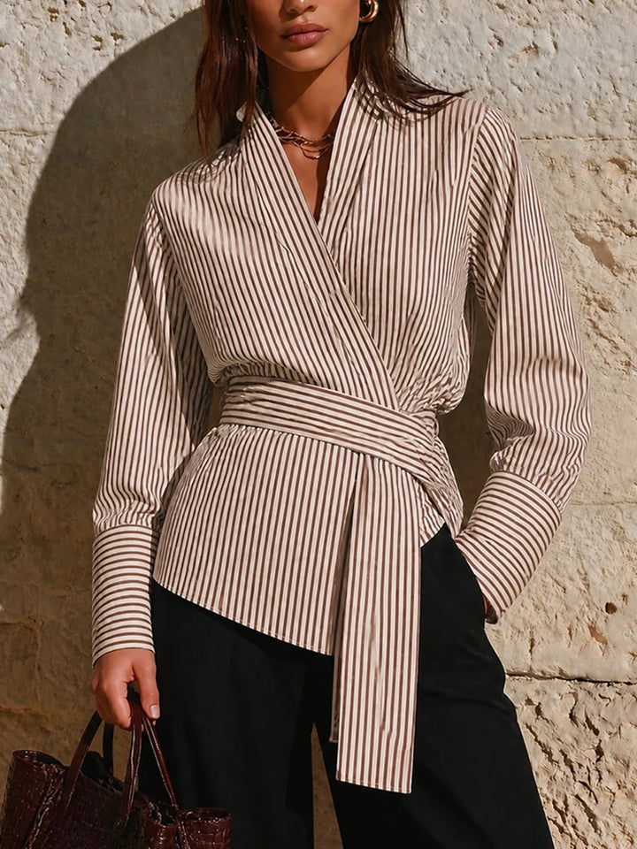 Damen Elegantes Wickeloberteil mit Streifen Drune