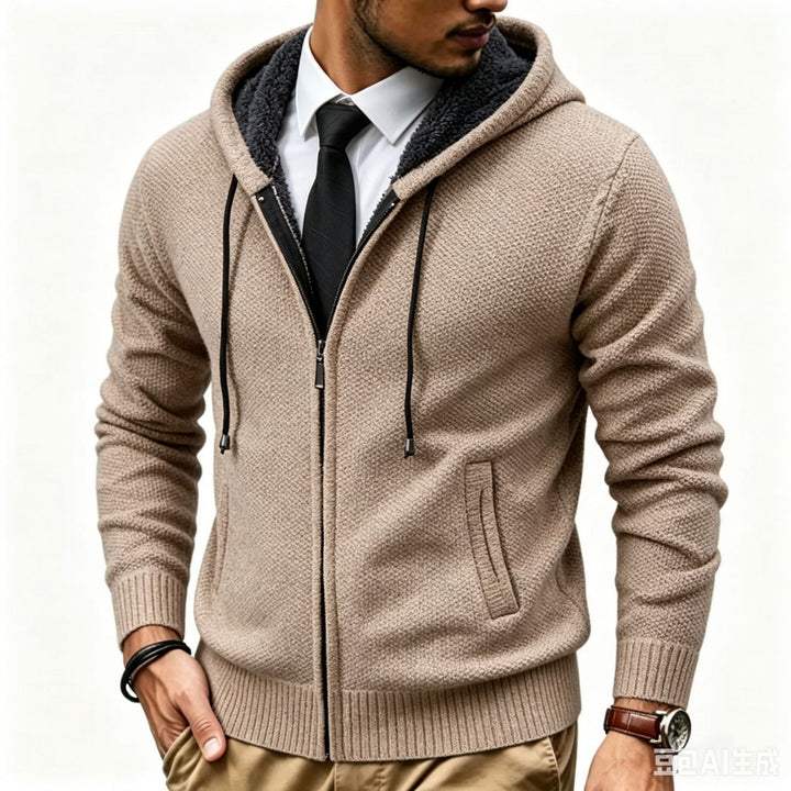 Herren Kapuzen-Strickjacke mit Teddyfutter und durchgehendem Reißverschluss Drune