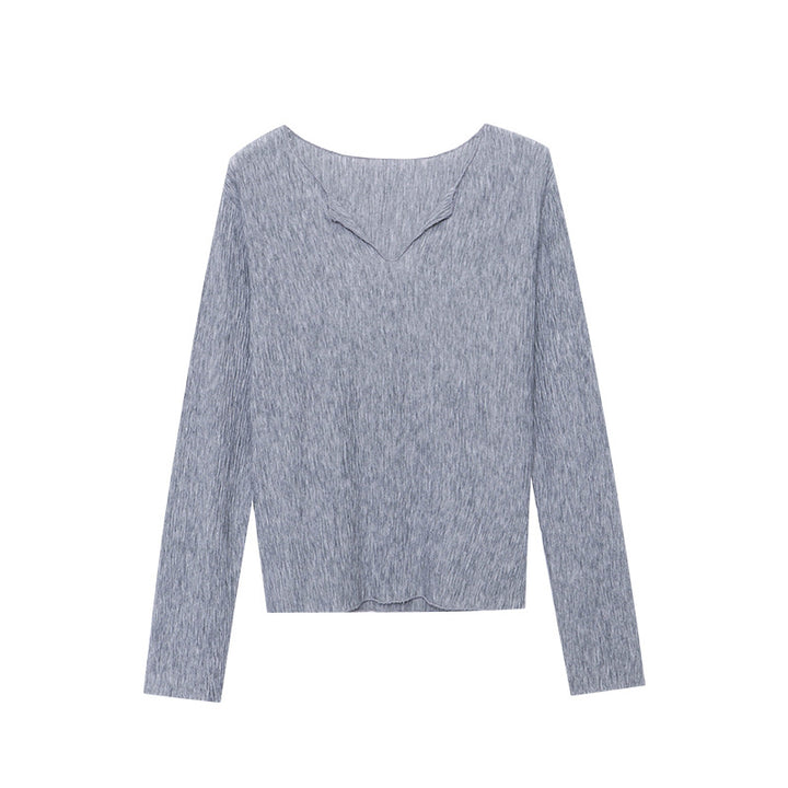 Damen Elegantes Longsleeve-Oberteil mit V-Ausschnitt und feiner Textur Drune