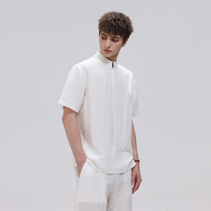 Herren Kurzarm‑Halbzip‑Shirt mit Stehkragen und Relaxed‑Fit Drune