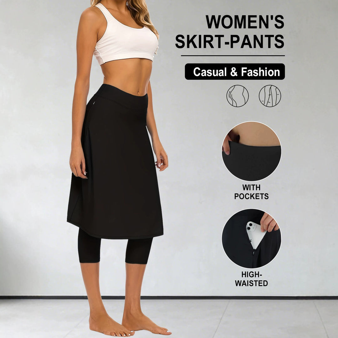 Damen Leggings mit integriertem Tellerrock und seitlicher Reißverschlusstasche Drune