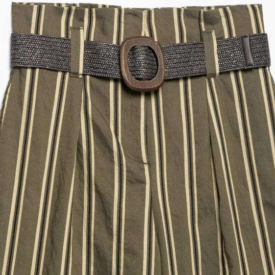 Damen Hochtaillierte Culotte-Hose mit weitem Bein und dekorativem Taillengürtel Drune