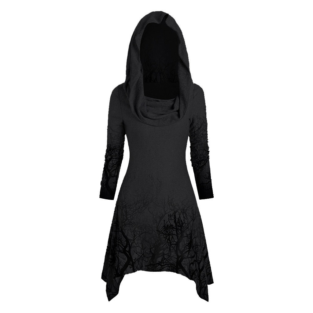 Damen Kapuzenkleid mit grafischem Baumdesign Drune