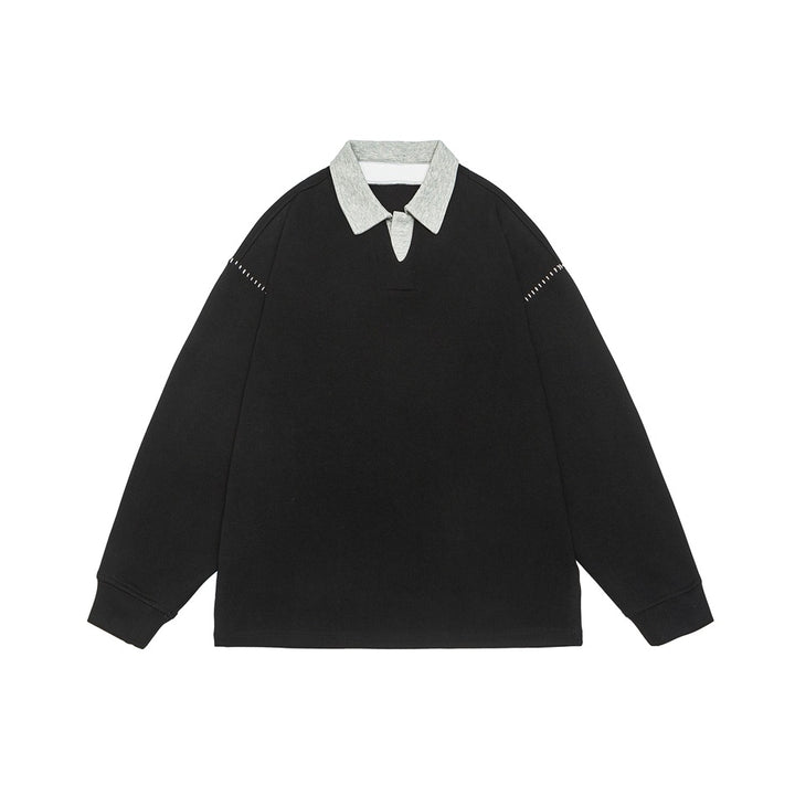 Herren Relaxed-Sweatshirt mit Polokragen und dekorativer Schulternaht Drune