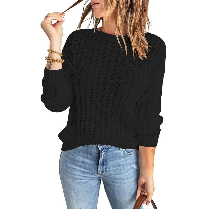 Damen Lockerer Ajour-Strickpullover mit Rundhalsausschnitt und Rippbündchen Drune