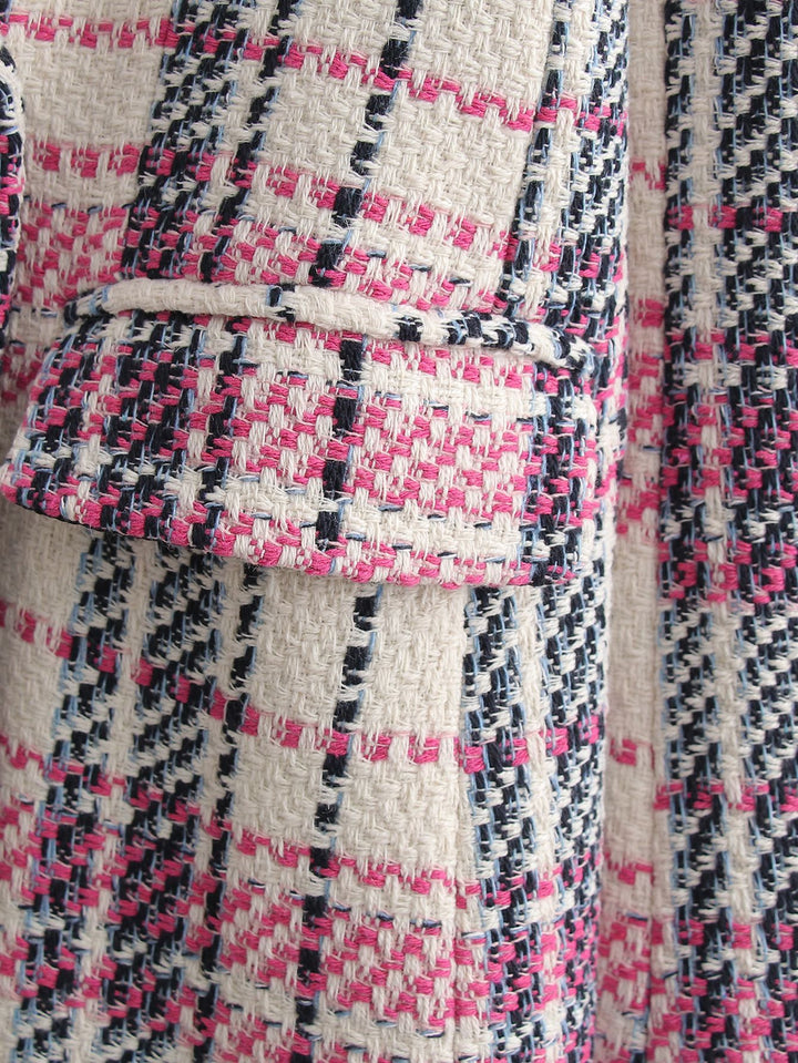 Damen Bouclé-Tweed Longblazer mit Doppelreihigem Verschluss und Pattentaschen Drune