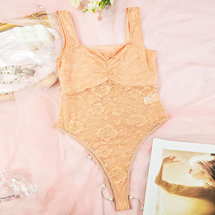 Damen Spitzen-Bodysuit mit floralem Design und konturierendem Schnitt Drune