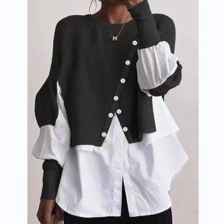 Damen Strickpullover mit integrierter Bluse und asymmetrischem Schnitt Drune