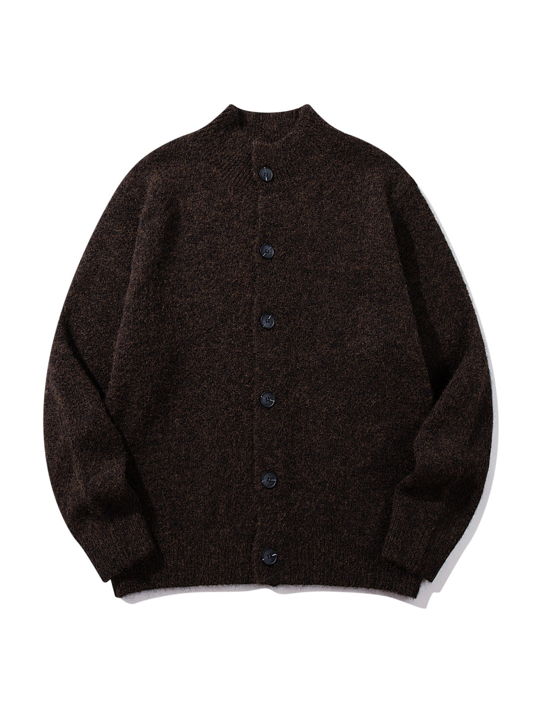 Unisex Grobgestrickte Bouclé-Cardigan mit Stehkragen und Knopfleiste Drune