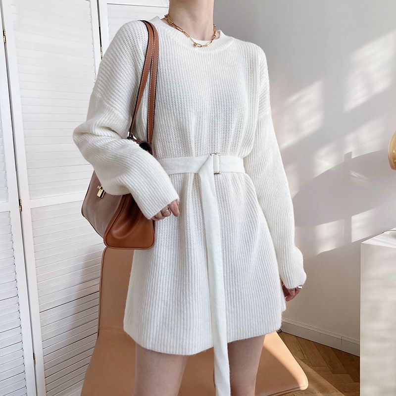 Damen Modischer Strickpullover mit Gürtel Drune