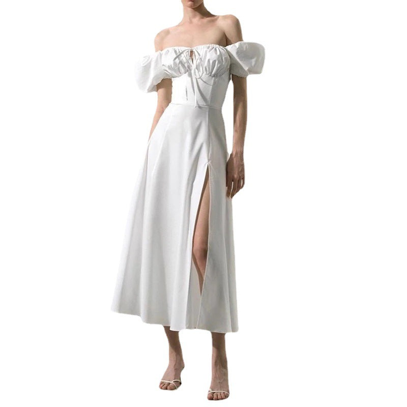 Damen Maxikleid mit schulterfreiem Design und voluminösen Puffärmeln Drune