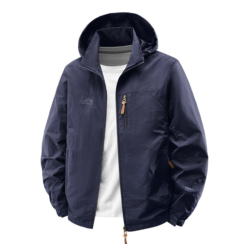 Unisex nan leichte wasserdichte Outdoorjacke mit Kapuze und wasserdichten Reißverschlusstaschen Drune