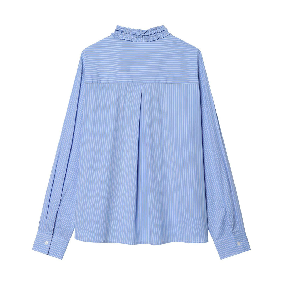 Damen Gestreifte Bluse mit Rüschenkragen und Oversize-Schnitt Drune