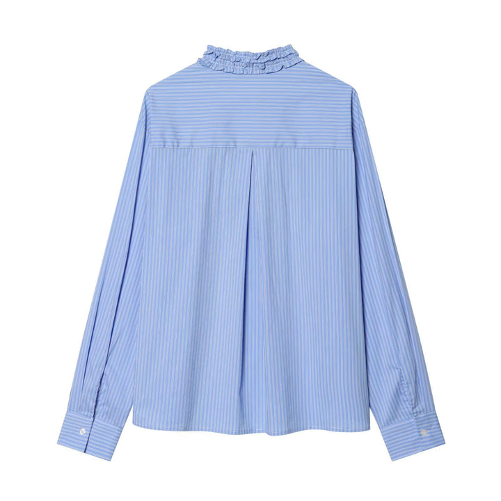 Damen Gestreifte Bluse mit Rüschenkragen und Oversize-Schnitt Drune