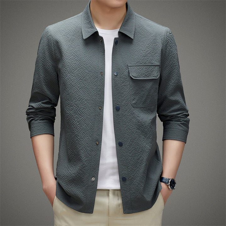 Herren Legeres strukturiertes Overshirt mit Brusttasche und Knopfleiste Drune