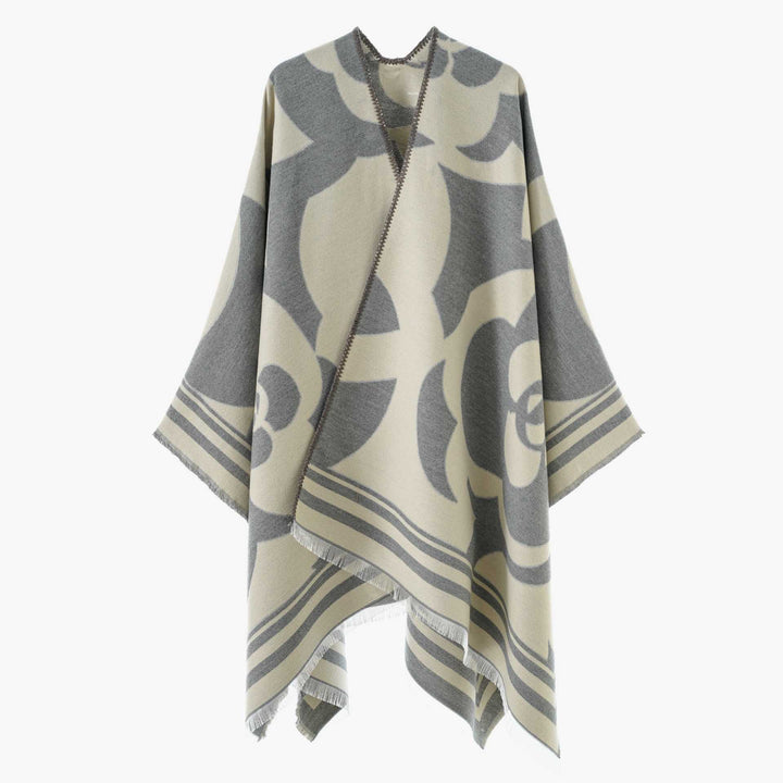 Damen Jacquard-Überwurf im Oversize-Cape-Stil mit großflächigem Muster Drune