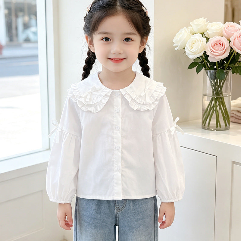 Mädchen Bluse mit Rüschendesign und niedlichem Kragen Drune