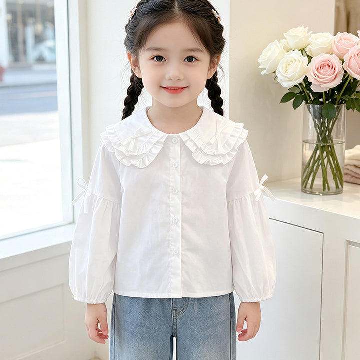 Mädchen Bluse mit Rüschendesign und niedlichem Kragen Drune