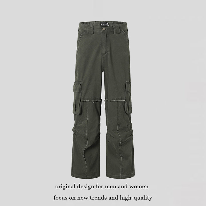 Damen Weite Cargo-Culotte-Hose mit hoher Taille, Multi‑Taschen und sichtbaren Nahtdetails Drune