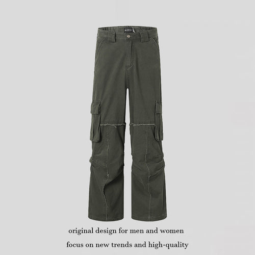 Damen Weite Cargo-Culotte-Hose mit hoher Taille, Multi‑Taschen und sichtbaren Nahtdetails Drune