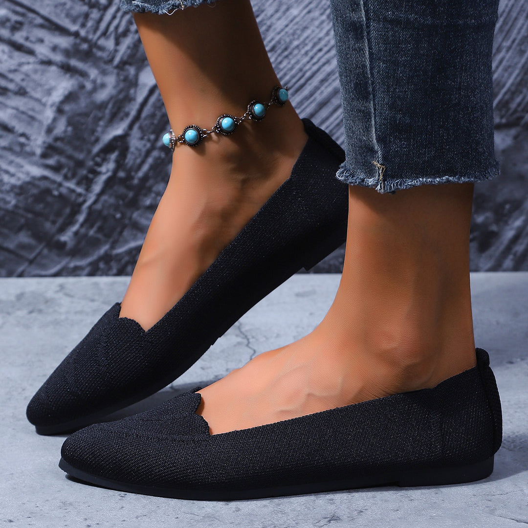 Damen  spitze Ballerina-Slipper mit wellenförmiger Kantenverzierung und gestricktem Obermaterial Drune