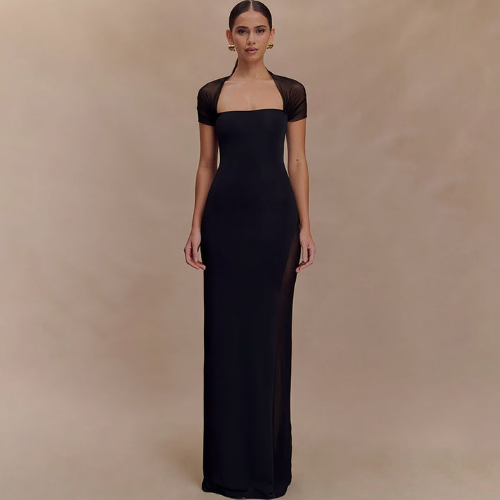 Damen elegantes Maxikleid mit schulterfreier Raffungen Drune