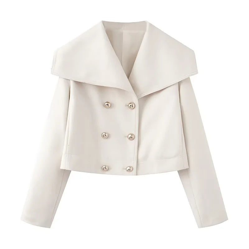 Damen nan cropped marineinspirierter Kurzmantel-Blouson mit übergroßem Schalkragen und dekorativer Doppelknopfleiste Drune