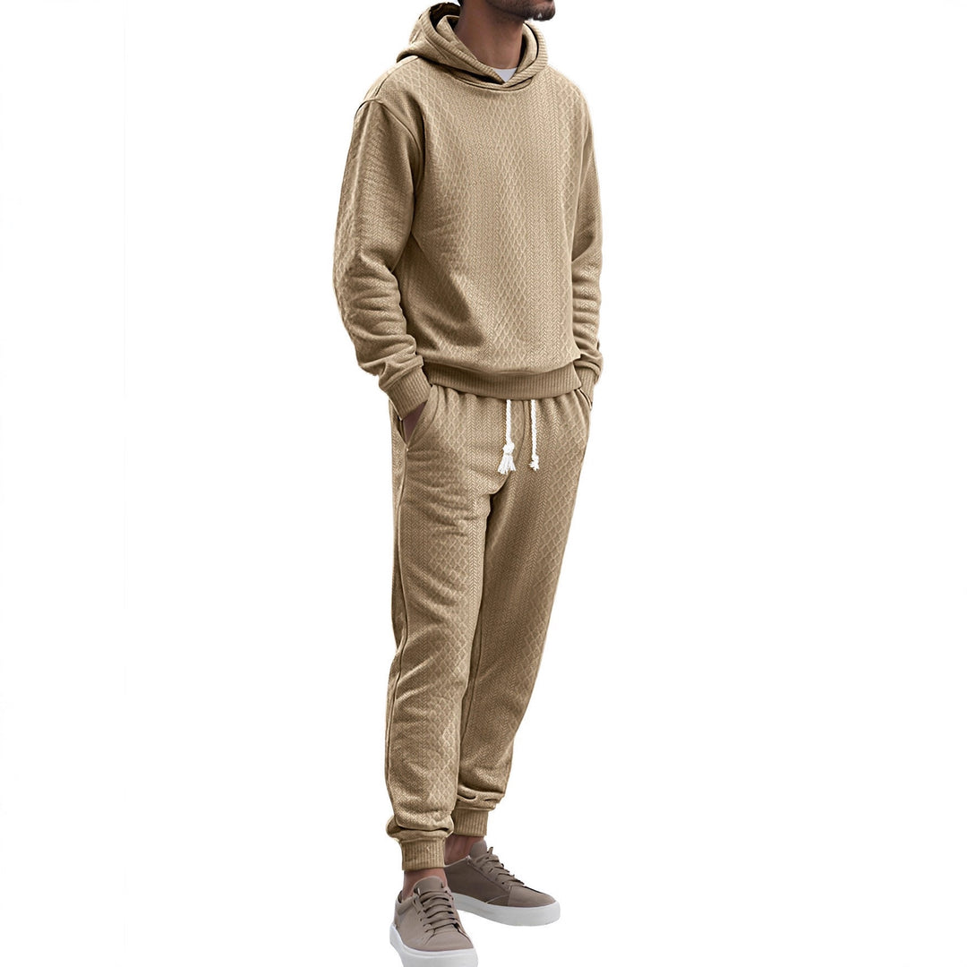 Herren Strukturierter Lounge-Set mit Kapuzenpullover und Jogginghose Drune