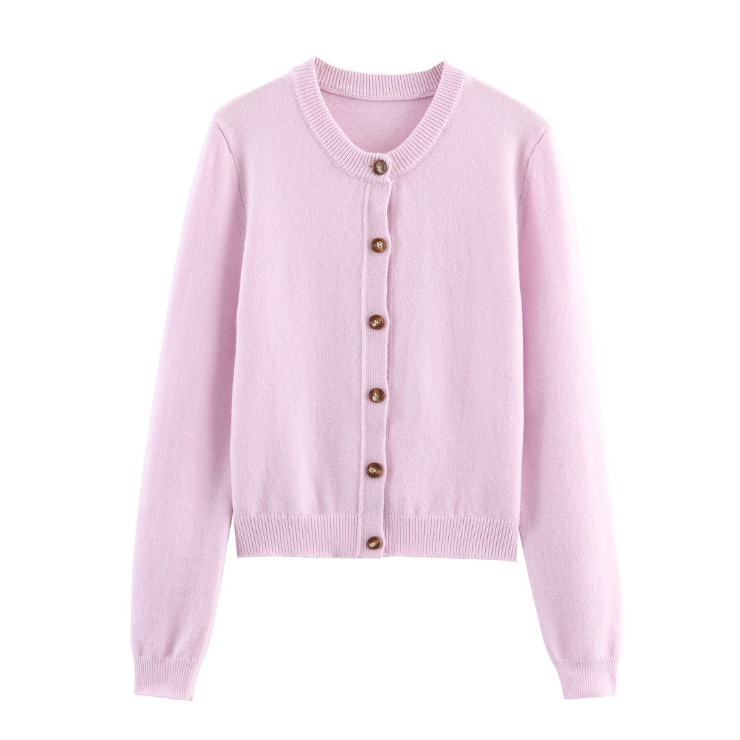Damen nan feiner Knopfcardigan mit Rundhalsausschnitt, durchgehender Knopfleiste, geripptem Saum und schmaler Silhouette Drune