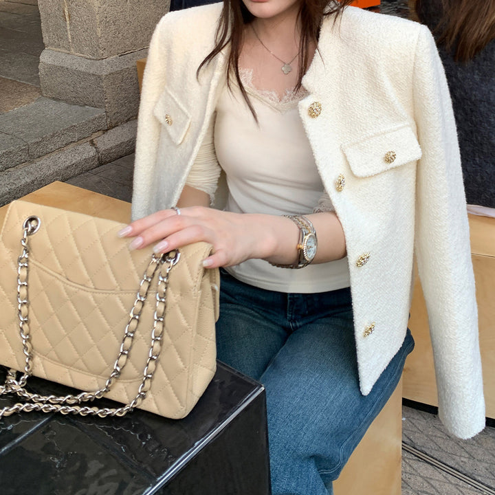 Damen Elegante Tweedjacke mit goldenen Knöpfen Drune