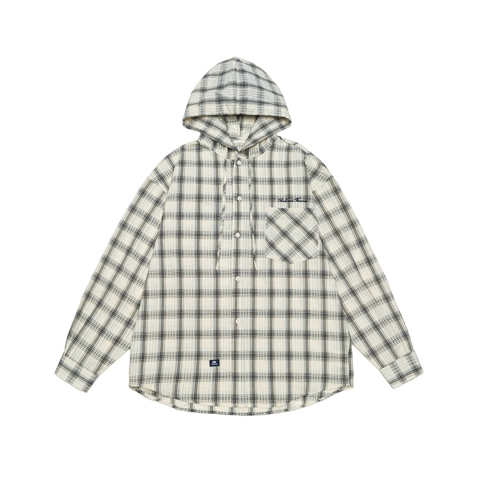 Unisex Kapuzen‑Overshirt im karierten Flanell‑Look mit Brusttasche und Knopfleiste Drune