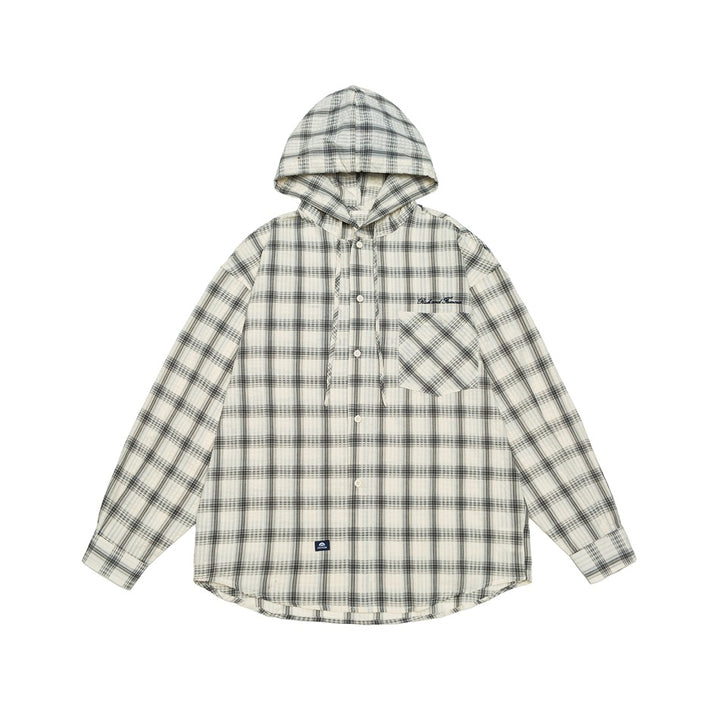 Unisex Kapuzen‑Overshirt im karierten Flanell‑Look mit Brusttasche und Knopfleiste Drune