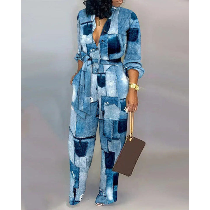 Damen Denim Jumpsuit mit modischem Patchwork-Design und praktischen Taschen Drune