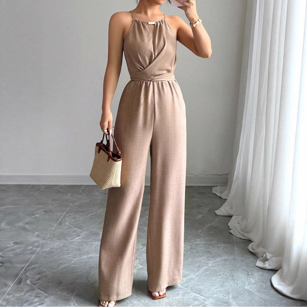Damen bodenlanger Jumpsuit mit raffiniertem Wickeldesign und eleganter Bundnaht Drune