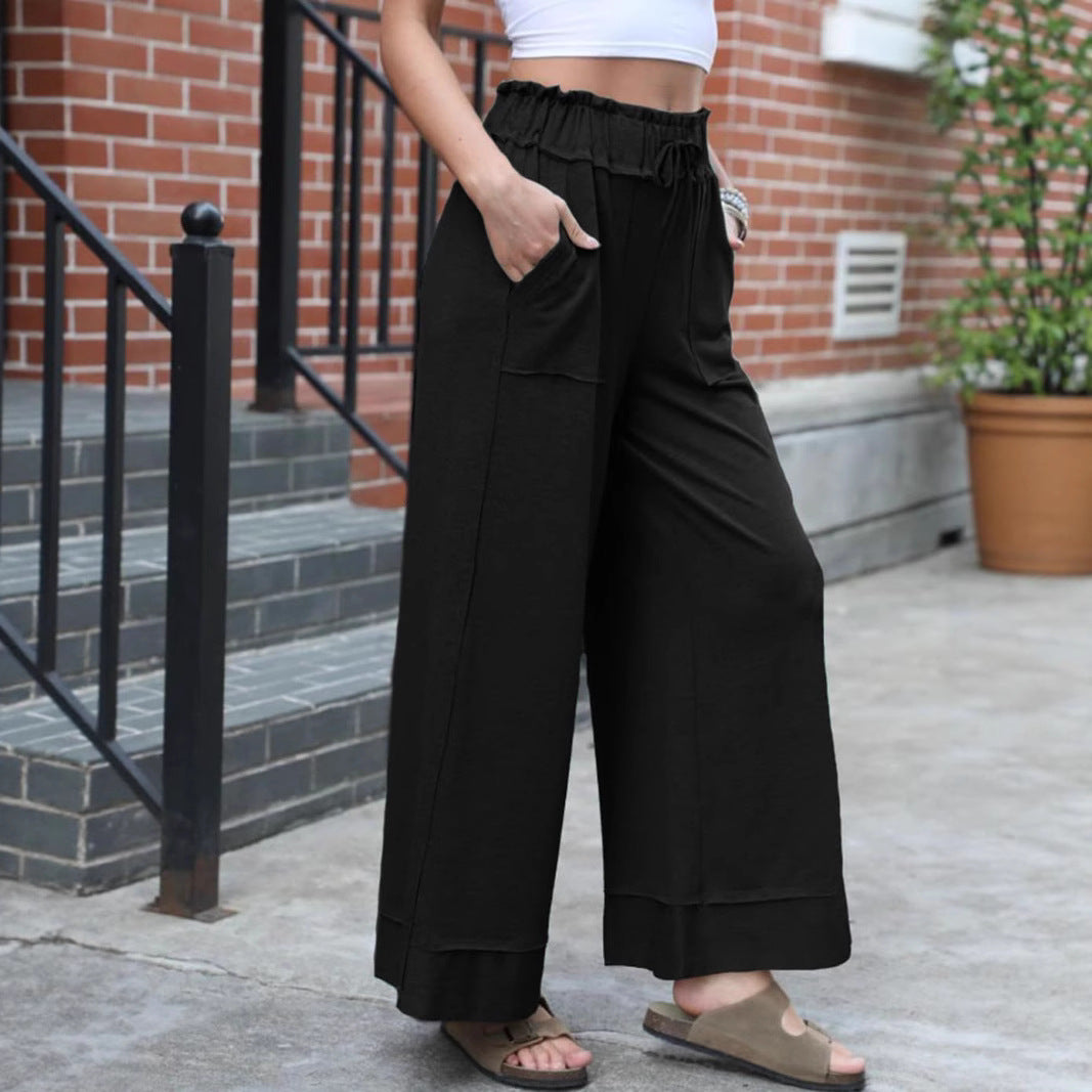 Damen Modische Palazzo-Hose mit elastischem Bund und praktischen Taschen Drune