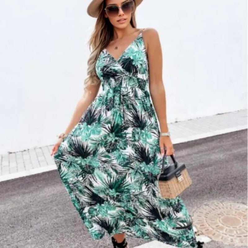 Damen Maxikleid mit floralem Wickel-Design und verstellbarem Bund Drune