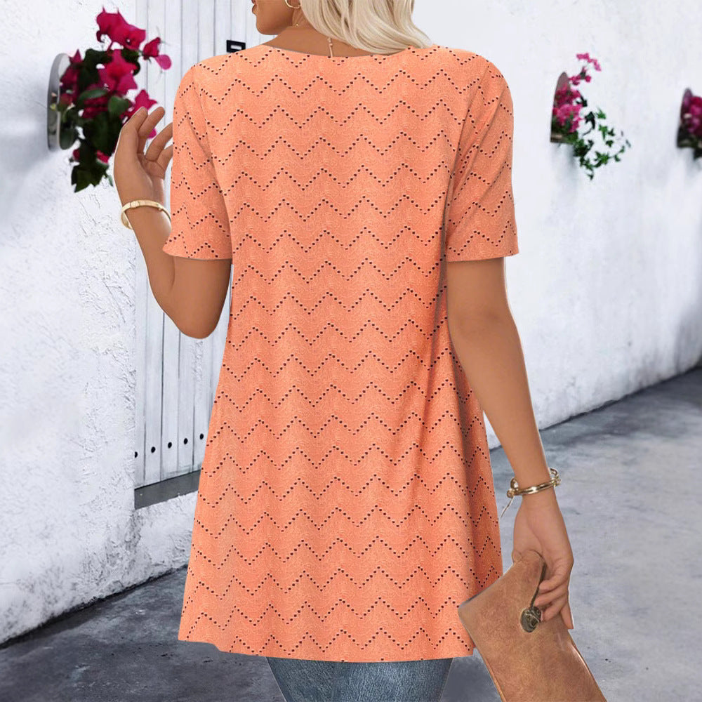 Damen nan Ajourstrick-Cardigan mit asymmetrischem Zipfelsaum und kurzen Ärmeln Drune