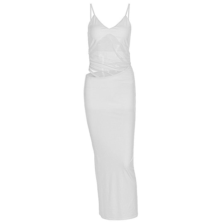 Damen elegantes bodenlanges Wickelkleid mit feinen Trägern und figurformendem Design Drune