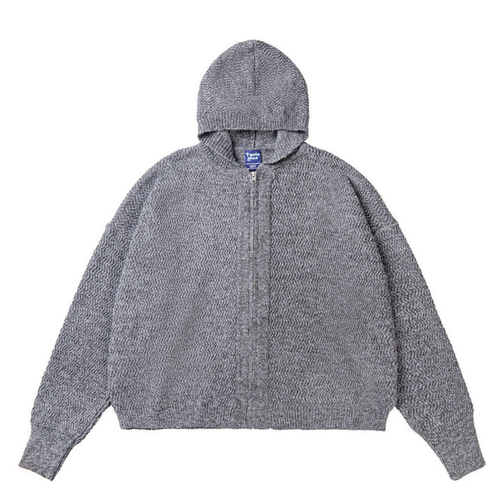 Unisex Strick-Kapuzenjacke mit Strukturmuster und durchgehendem Reißverschluss Drune