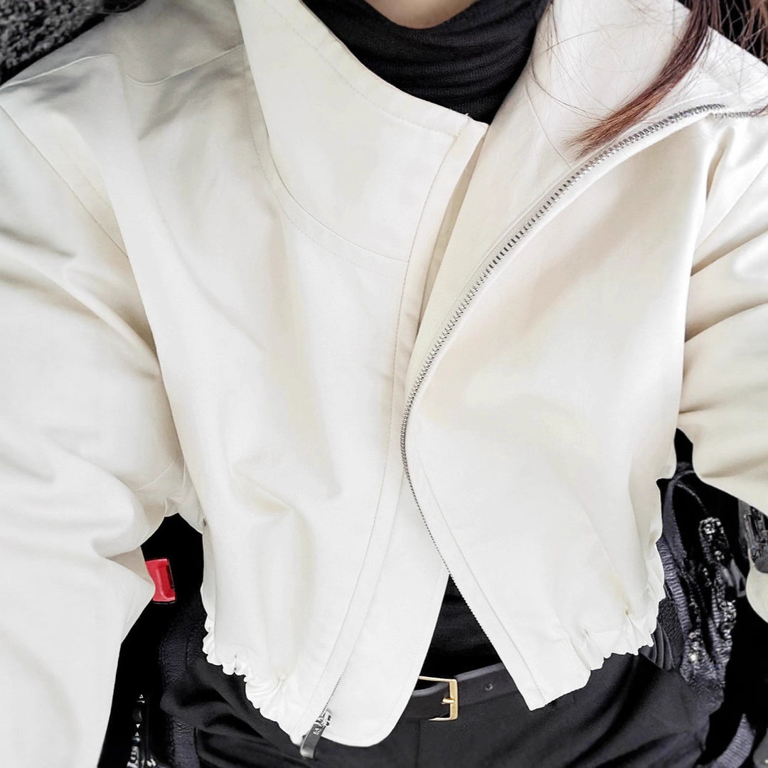 Damen Modische Kurzjacke mit hohem Kragen und voluminösen Ärmeln Drune