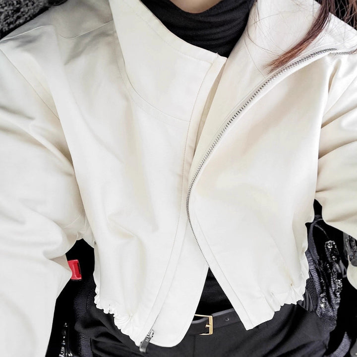 Damen Modische Kurzjacke mit hohem Kragen und voluminösen Ärmeln Drune