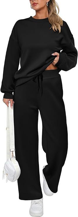 Damen nan zweiteiliges French-Terry Lounge-Set mit oversized Rundhals-Pullover und weitem Highwaist-Jogger Drune