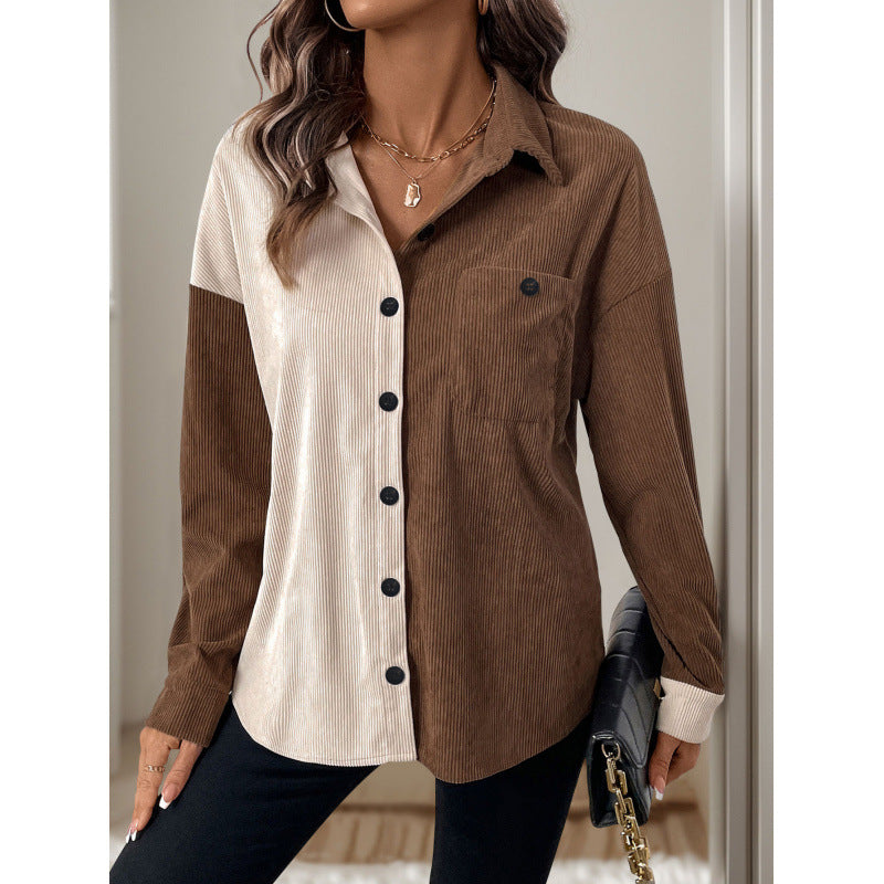 Damen Cordbluse mit modischem Farbblockdesign Drune